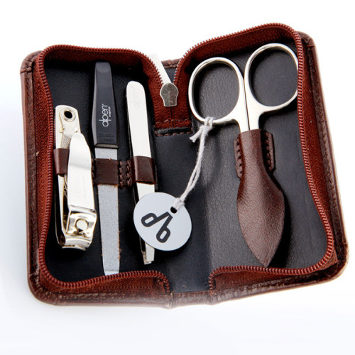 Alpen Manikúrní sada NICKEL, kožená na zip, hnědá, 4dílná (6820_Brown)