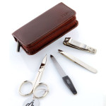 Alpen Manikúrní sada NICKEL, kožená na zip, hnědá, 4dílná (6820_Brown)