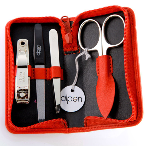 Alpen Manikúrní sada NICKEL, kožená na zip, červená, 4dílná (6820_R)