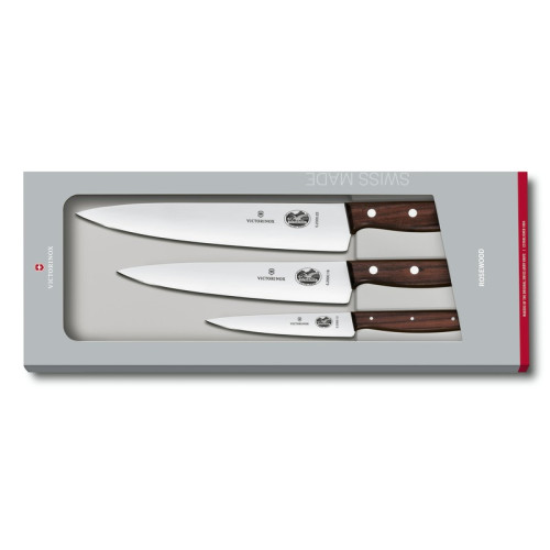 Victorinox Kuchyňská sada nožů 3 ks Wood, dřevěná rukojeť, dárkové balení (5.1050.3G)
