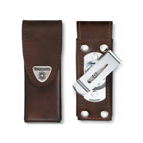 Kožené pouzdro hnědé Victorinox s rotačním klipem a přihrádkou na bity pro SwissTool Spirit